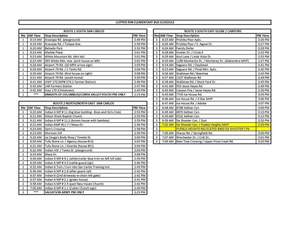 Spring 2021 Bus Schedules