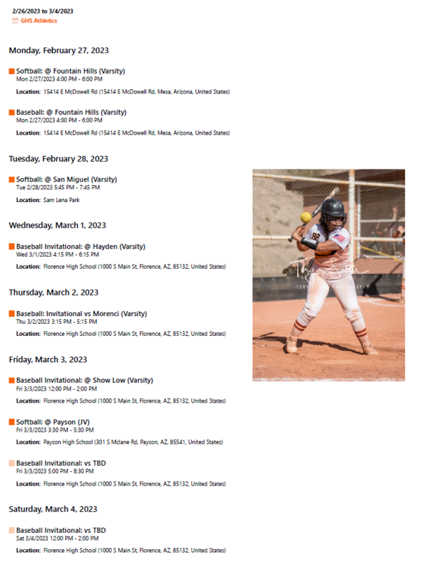 Tiger Athletics Calendar (Feb 27 - Mar 4)