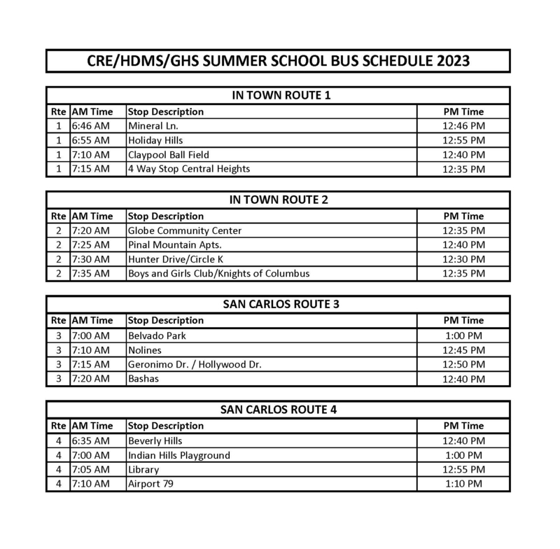 Summer school bus schedule 3-28-23